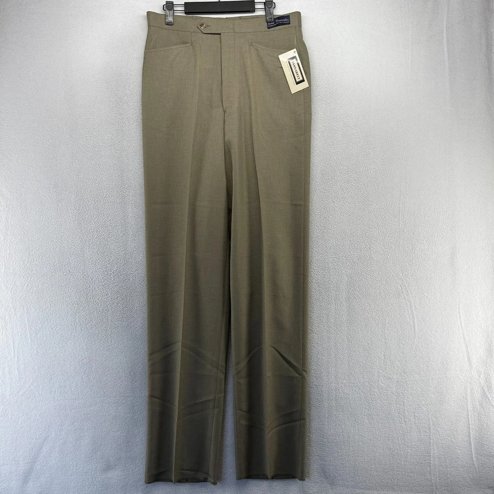Vintage Sansabelt Dress Pants men's 32 Beige Trousers Unhemmed Slacks Hook NEW